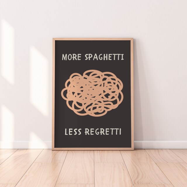 More Spaghetti Less Regretti Print - Pasta Lover Print, Retro Kitchen Restaurant Decor, Affirmation Wall Art, Funny - image 1