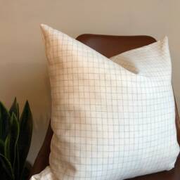 Designer Fabric Windowpane Check Linen Pillow Cover Gray Stone Creamy White Lodge Cabin Throw Euro Sham Extra Long Lumbar Beach - thumbnail 3
