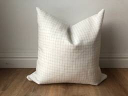 Designer Fabric Windowpane Check Linen Pillow Cover Gray Stone Creamy White Lodge Cabin Throw Euro Sham Extra Long Lumbar Beach