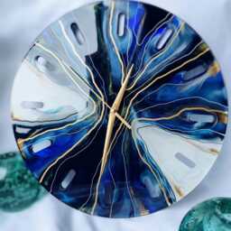 Handmade Resin Wall Clock, Geode Marble Effect, Blue & Gold - thumbnail 3