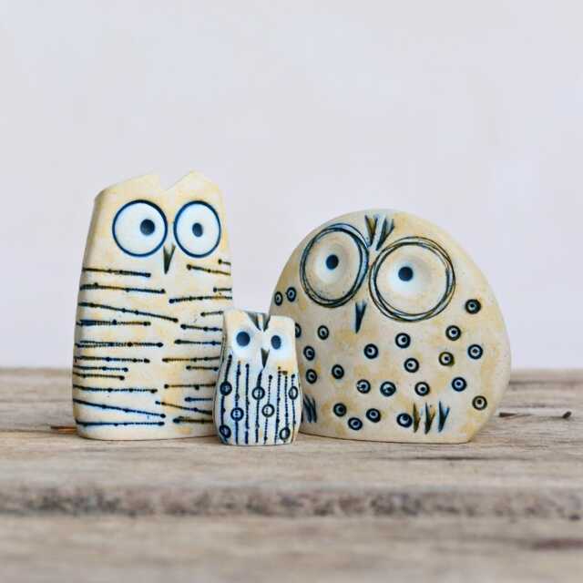 Set 3 Owl Gift For Her Ceramic Figurine, Funny Family, New Baby Gift, Ceramic Animal Family Figurine Decor Sculpture, Bird Art - image 1