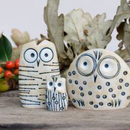 Set 3 Owl Gift For Her Ceramic Figurine, Funny Family, New Baby Gift, Ceramic Animal Family Figurine Decor Sculpture, Bird Art - thumbnail 2