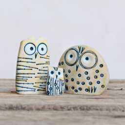 Set 3 Owl Gift For Her Ceramic Figurine, Funny Family, New Baby Gift, Ceramic Animal Family Figurine Decor Sculpture, Bird Art - thumbnail 1