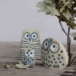 Set 3 Owl Gift For Her Ceramic Figurine, Funny Family, New Baby Gift, Ceramic Animal Family Figurine Decor Sculpture, Bird Art - thumbnail 3