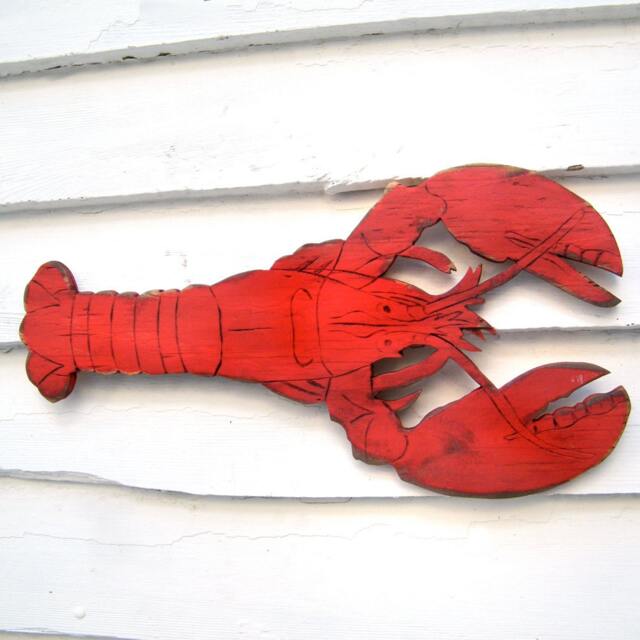 "Rustic Wooden Lobster Wall Art Sign For Beach House & Coastal Decor - 18"" X 9" - image 1