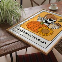 The Autumn Enthusiast Tarot Card Style Print - Fall Print, Funky Fun Retro Poster, Halloween, Skeleton, Cosy Season Home Decor - thumbnail 2