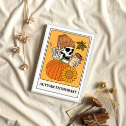 The Autumn Enthusiast Tarot Card Style Print - Fall Print, Funky Fun Retro Poster, Halloween, Skeleton, Cosy Season Home Decor - thumbnail 3