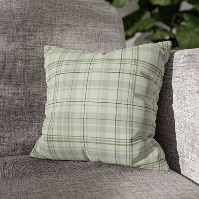 Light Green Tartan Throw Pillow Cover - Rustic Farmhouse Decorative Aesthetic Pillowcase - Living Room Cushion Decor Gift - image 1