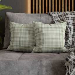 Light Green Tartan Throw Pillow Cover - Rustic Farmhouse Decorative Aesthetic Pillowcase - Living Room Cushion Decor Gift - thumbnail 2