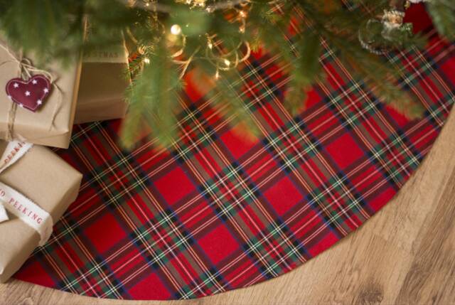 Red Plaid Tree Skirt, Tartan Tree Red Christmas Skirt - image 1