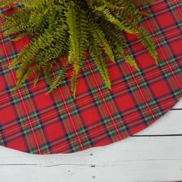 Red Plaid Tree Skirt, Tartan Tree Red Christmas Skirt - thumbnail 3