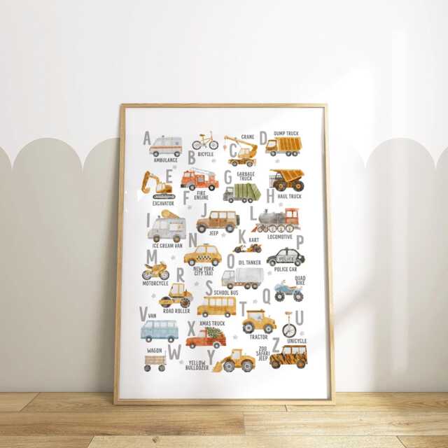 Vehicles Alphabet Print -- Car Alphabet, Abc, Boys Print, Vehicle Bedroom Theme Bedroom, Unframed - image 1