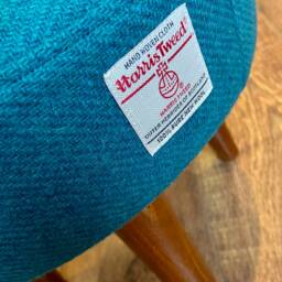 Teal Harris Tweed Footstool With Dark Varnished Wooden Legs - thumbnail 2