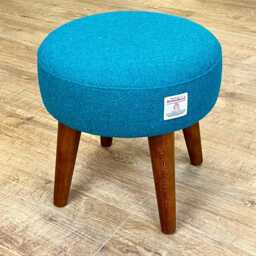 Teal Harris Tweed Footstool With Dark Varnished Wooden Legs - thumbnail 3