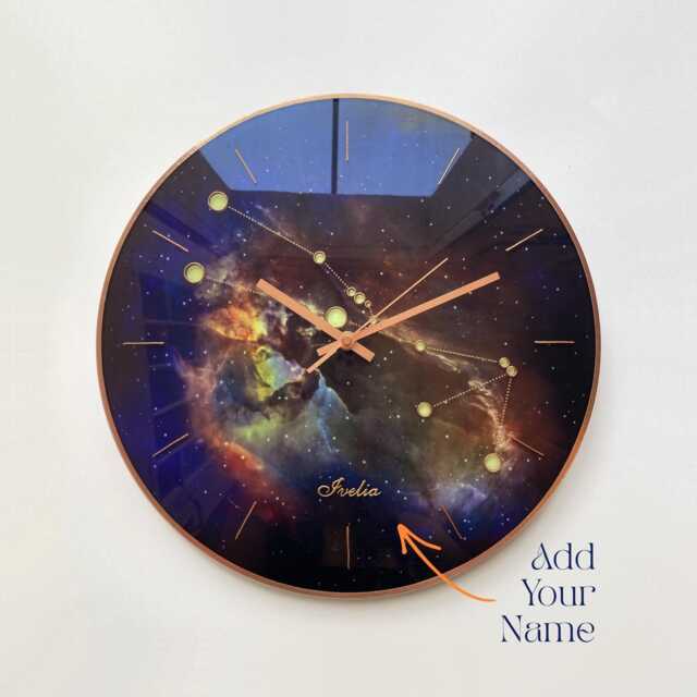 Taurus Star Sign Clock Celestial Glowing Stars & Nebula Sky With Astrology Decor - image 1