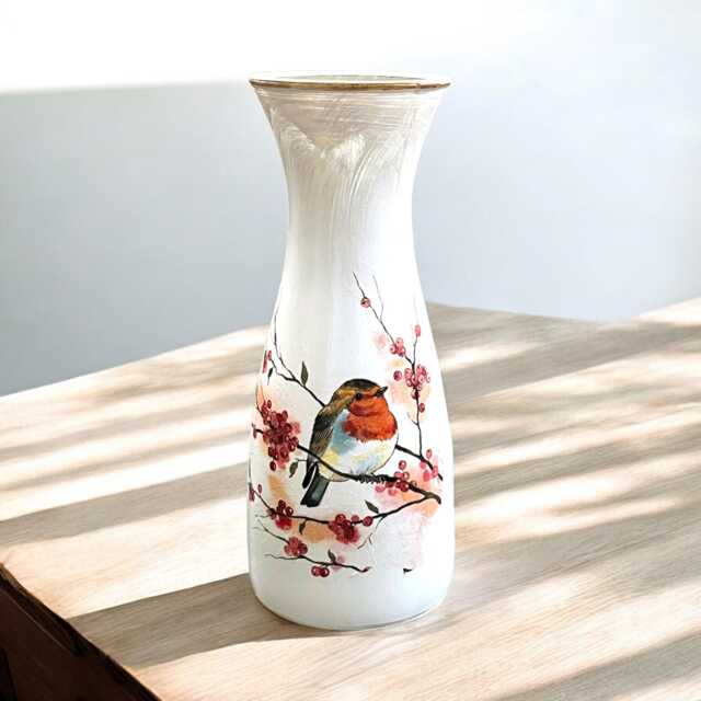 Tall Vase, Robin Vases, Vase For Flowers, Mum, Robins Appear, Decor, Home Gifts, Memorial Bouquet - image 1