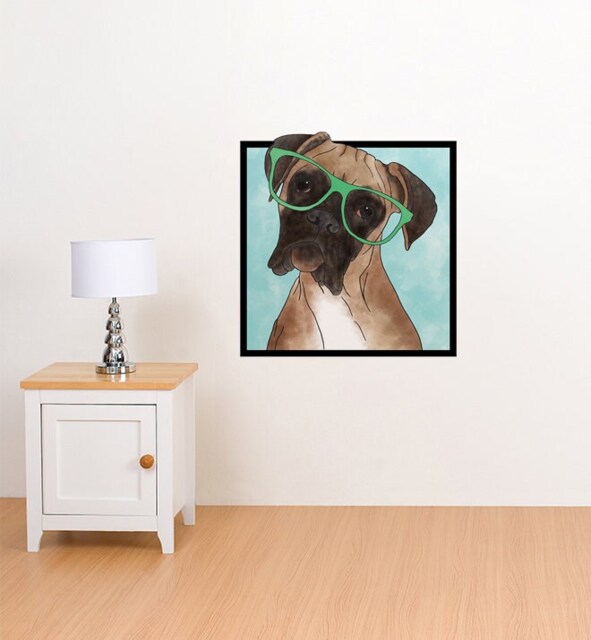 Curious Boxer With Glasses Wall Sticker Decal - Dogs & Pets Stickers, Art, Decals, Kids Animals Decals