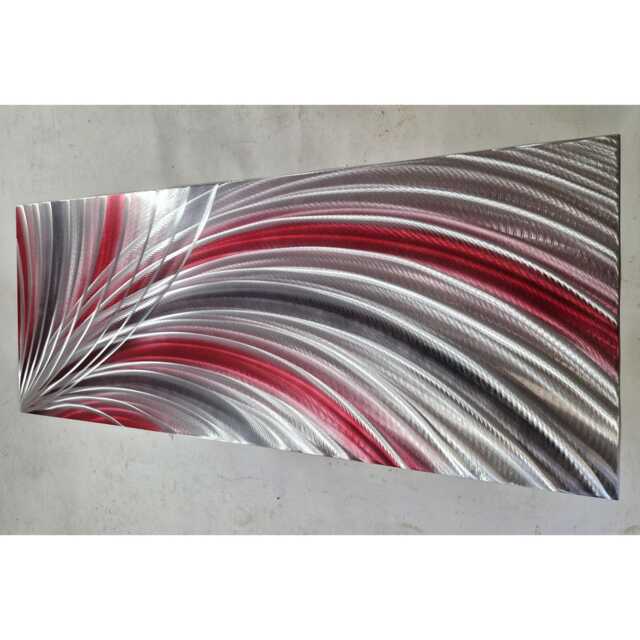 Modern Abstract Metal Wall Art, Red Grey Silver, Indoor Outdoor - image 1