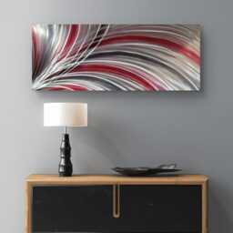 Modern Abstract Metal Wall Art, Red Grey Silver, Indoor Outdoor - thumbnail 2