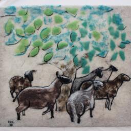Needle Felted Sheep Wall Hanging Handmade Wool Animal Picture - thumbnail 2