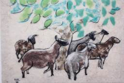 Needle Felted Sheep Wall Hanging Handmade Wool Animal Picture - thumbnail 1