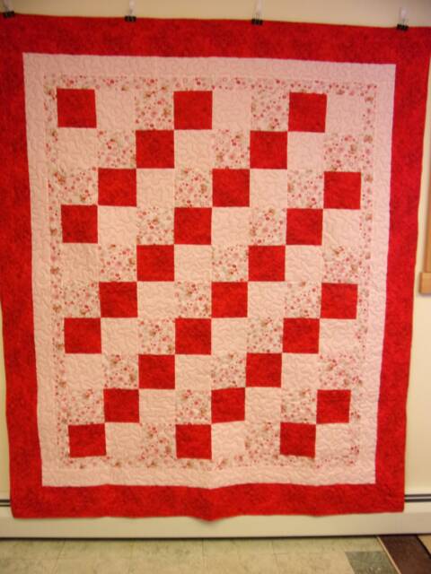 "Handmade Full Size Quilt Pink & Red Patchwork Bedding - 71"" X 82" - image 1