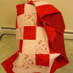 "Handmade Full Size Quilt Pink & Red Patchwork Bedding - 71"" X 82" - thumbnail 4