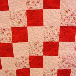 "Handmade Full Size Quilt Pink & Red Patchwork Bedding - 71"" X 82" - thumbnail 2