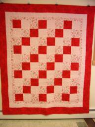 "Handmade Full Size Quilt Pink & Red Patchwork Bedding - 71"" X 82" - thumbnail 1