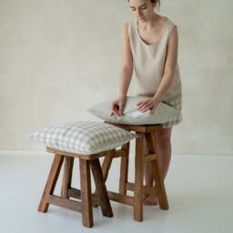 Gingham Linen Pillow Cover, Checkered Throw Case, Square, Lumbar, Body, Custom Sizes - thumbnail 3