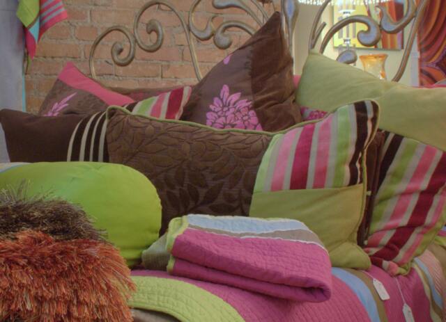 Quilted Decorative Pillow Bohemian Pink, Brown & Green Designer Fabric - image 1