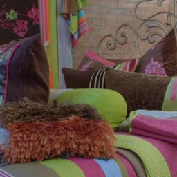 Quilted Decorative Pillow Bohemian Pink, Brown & Green Designer Fabric - thumbnail 2