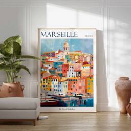 Marseille France Travel Poster Colorful City Wall Art - thumbnail 2