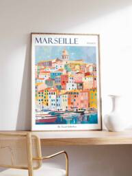 Marseille France Travel Poster Colorful City Wall Art - thumbnail 1