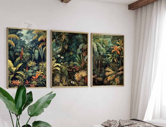 Henri Rousseau Floral Set Of 3 Posters, Boho Wall Print, Botanical Art, Tropical Decor, Jungle Aesthetic, Art - image 1