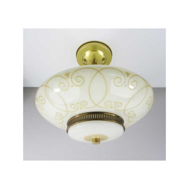 1970's Decorative Ceiling Shade With Raw Brass Semi Flush Fixture - Ready To Hang 12 - image 1