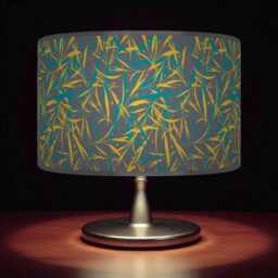 Mustard Grey Leaf Print Lampshade - Handmade Floral Drum Pendant Botanical Ceiling Light For Modern Natural Interiors - thumbnail 1
