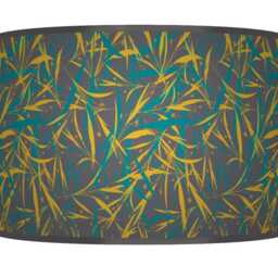 Mustard Grey Leaf Print Lampshade - Handmade Floral Drum Pendant Botanical Ceiling Light For Modern Natural Interiors - thumbnail 2