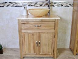 Bathroom Vanity Unit Oak Modern Cabinet Wash Stand Golden Onyx Top & Basin 502Go025Go