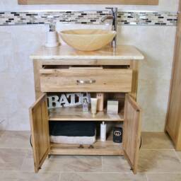 Bathroom Vanity Unit Oak Modern Cabinet Wash Stand Golden Onyx Top & Basin 502Go025Go - thumbnail 3