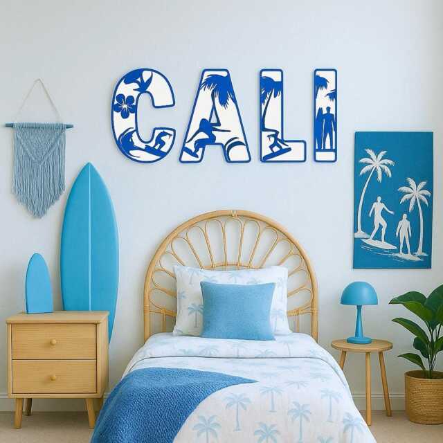 Surfer Name Sign - Personalised Wall Wooden Custom Surfing Nursery Decor Surf Art Theme - image 1