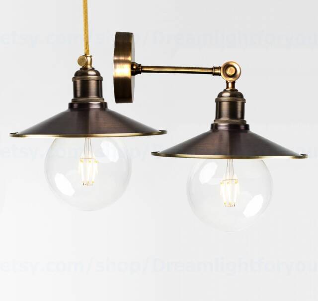 Handmade Brass Pendant Lighting & Sconce Industrial Light Fixture For Bar Hanging Lights Cone With Patina Wall Sconce - image 1