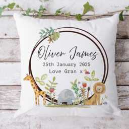 Personalised Baby Name Cushion Jungle Animal Nursery Decor - thumbnail 1
