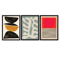 Set Of 3 Three Framed Abstract Art Print Posters Wall Home Decor Modern Contemporary Handdrawn Shapes Colorful Serene Beautiful Mid-Century - thumbnail 2