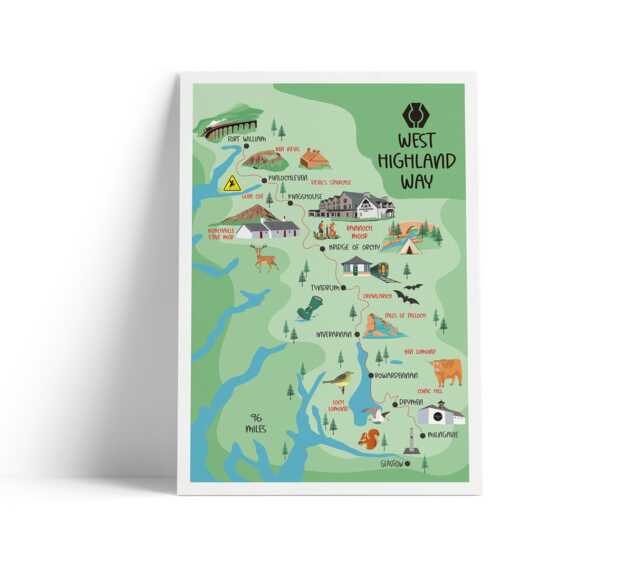 West Highland Way Map - Milngavie To Fort William Scottish Trails Drymen - Rowardennan Inverarnan Kingshouse Glencoe Ben Nevis - image 1