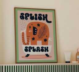 Splish Splash Elephant Bathroom Print, Fun Toilet Wall Art, Funny Poster, Funky Home Decor, Maximalist Trendy, Colourful Animal Art - thumbnail 1