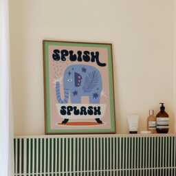 Splish Splash Elephant Bathroom Print, Fun Toilet Wall Art, Funny Poster, Funky Home Decor, Maximalist Trendy, Colourful Animal Art - thumbnail 3