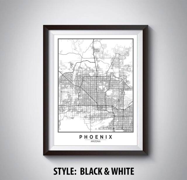 Phoenix Arizona Map Art Print Black & White Office Decor - image 1