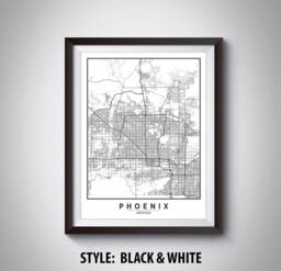 Phoenix Arizona Map Art Print Black & White Office Decor - thumbnail 1