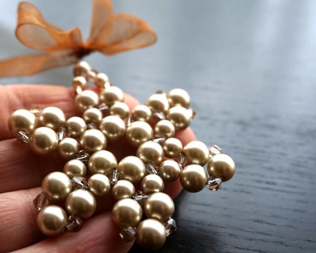 Modern Christmas Tree Ornament Champagne Pearl Beaded Snowflake Crystal Star Christmas Decor Holiday Decorations - image 1